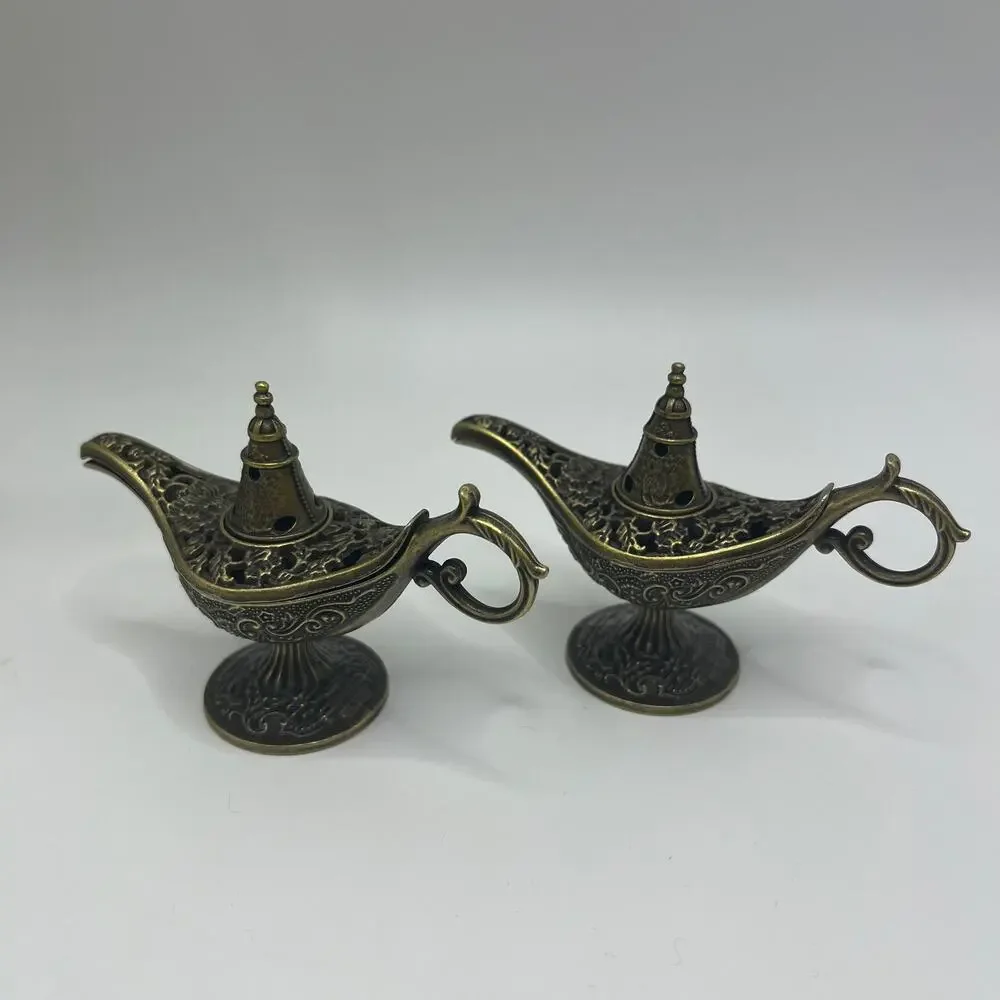 2‑Pack Aladdin Magic Lamp Alloy Incense Burners, Vintage Home Decor Ornaments